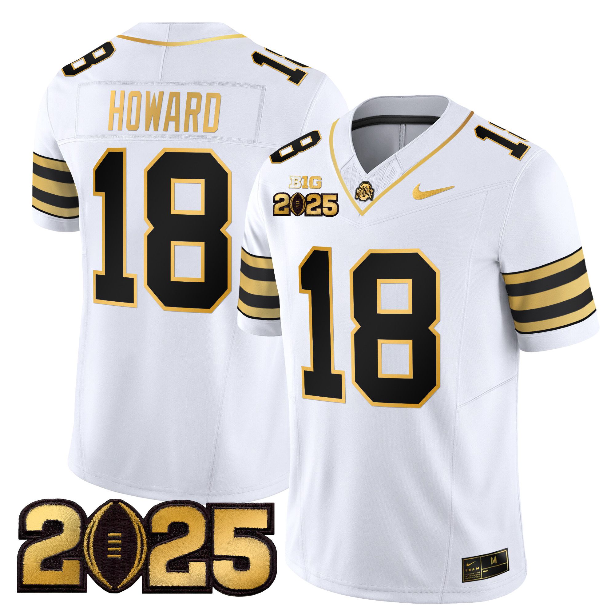 Men Ohio State Buckeyes #18 Howard White 2025 CFP Final Patch Gold Vapor Limited NCAA Jersey->ncaa teams->NCAA Jersey